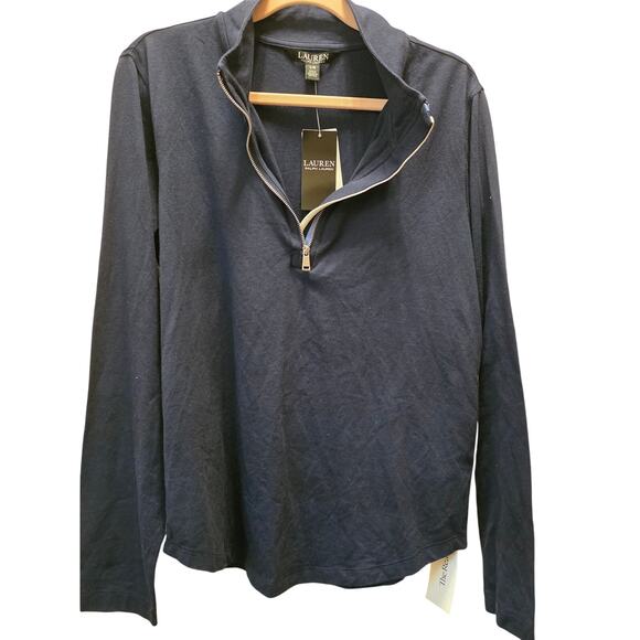 Lauren Ralph Lauren Navy Half-Zip Sporty Pullover Striped Seams Size Large NWT - Picture 1 of 8